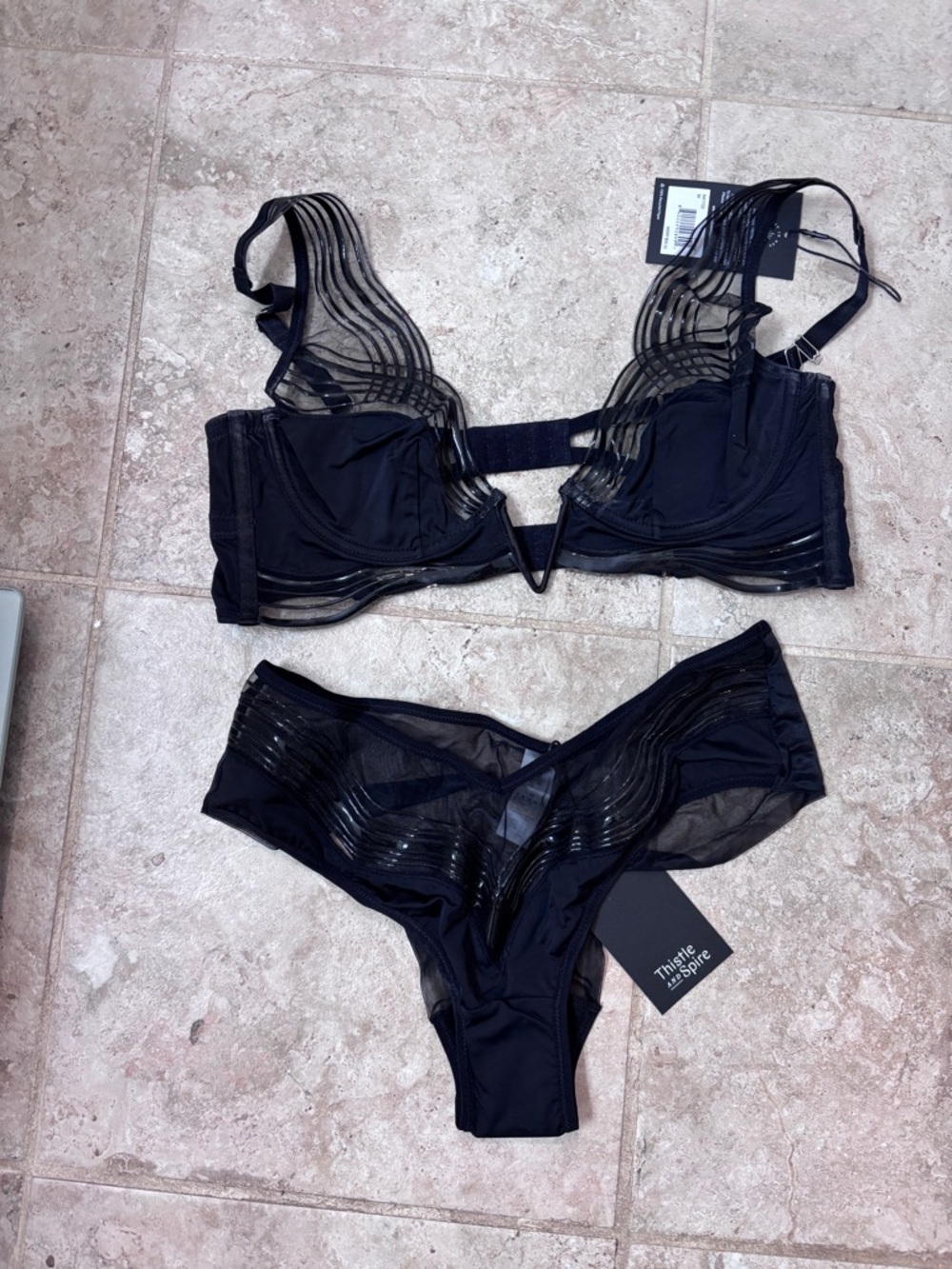 Thistle and Spire Black Wavelength bar and panty set NWT